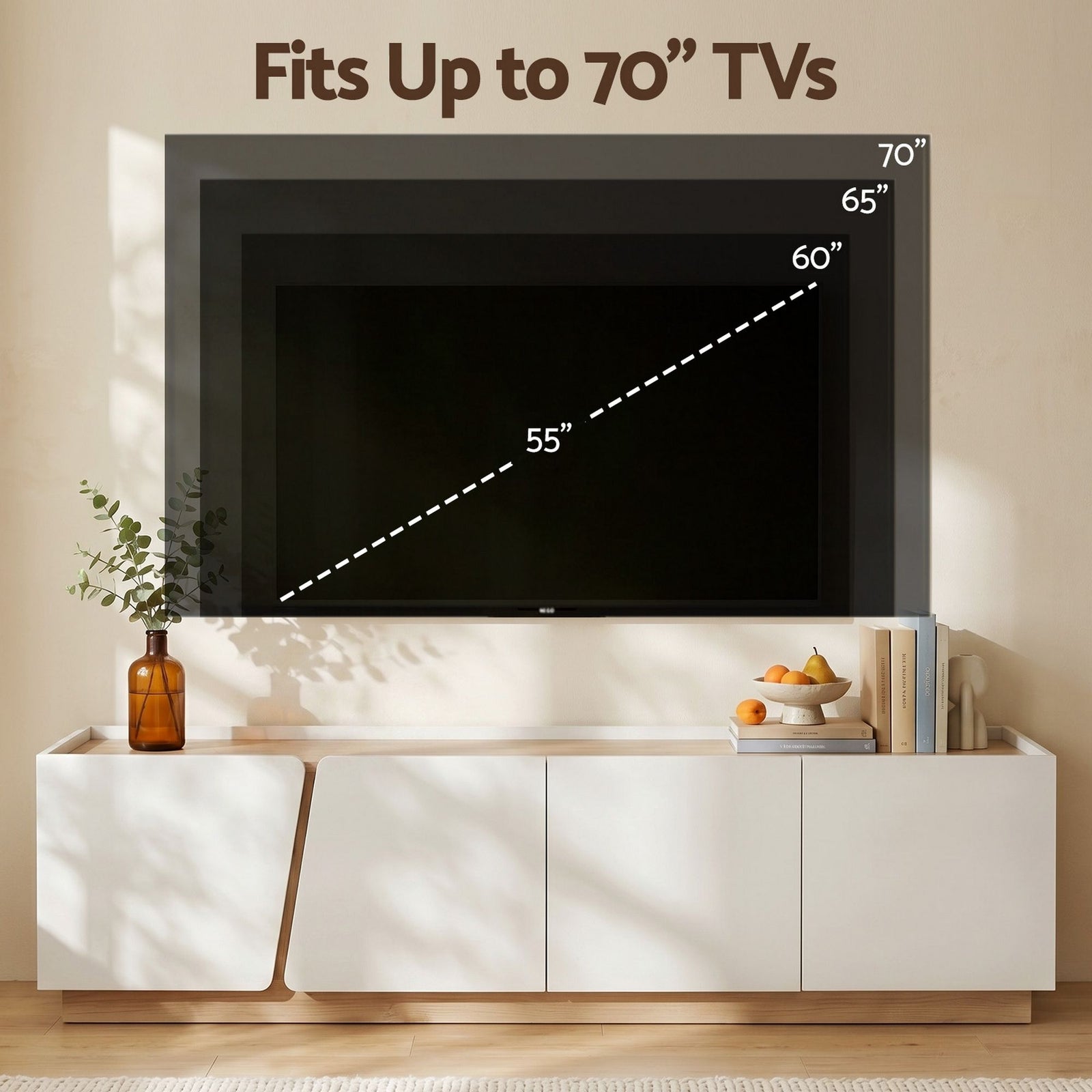 Artiss TV Unit 180cm White & Pine – 4 Cabinets, Soft‑Close, 70kg Top, Cable Holes
