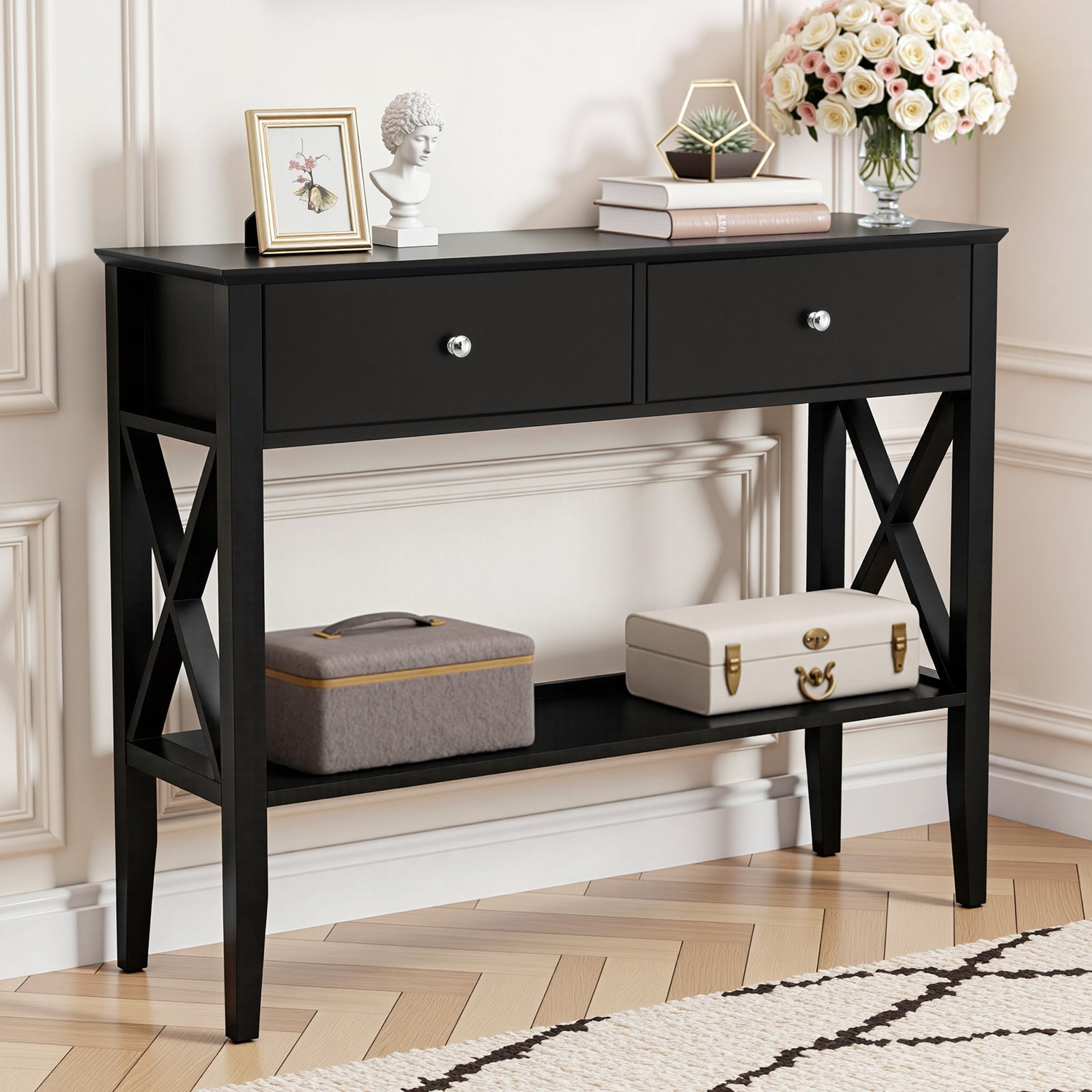 Console Table 2 Drawers 100CM Black