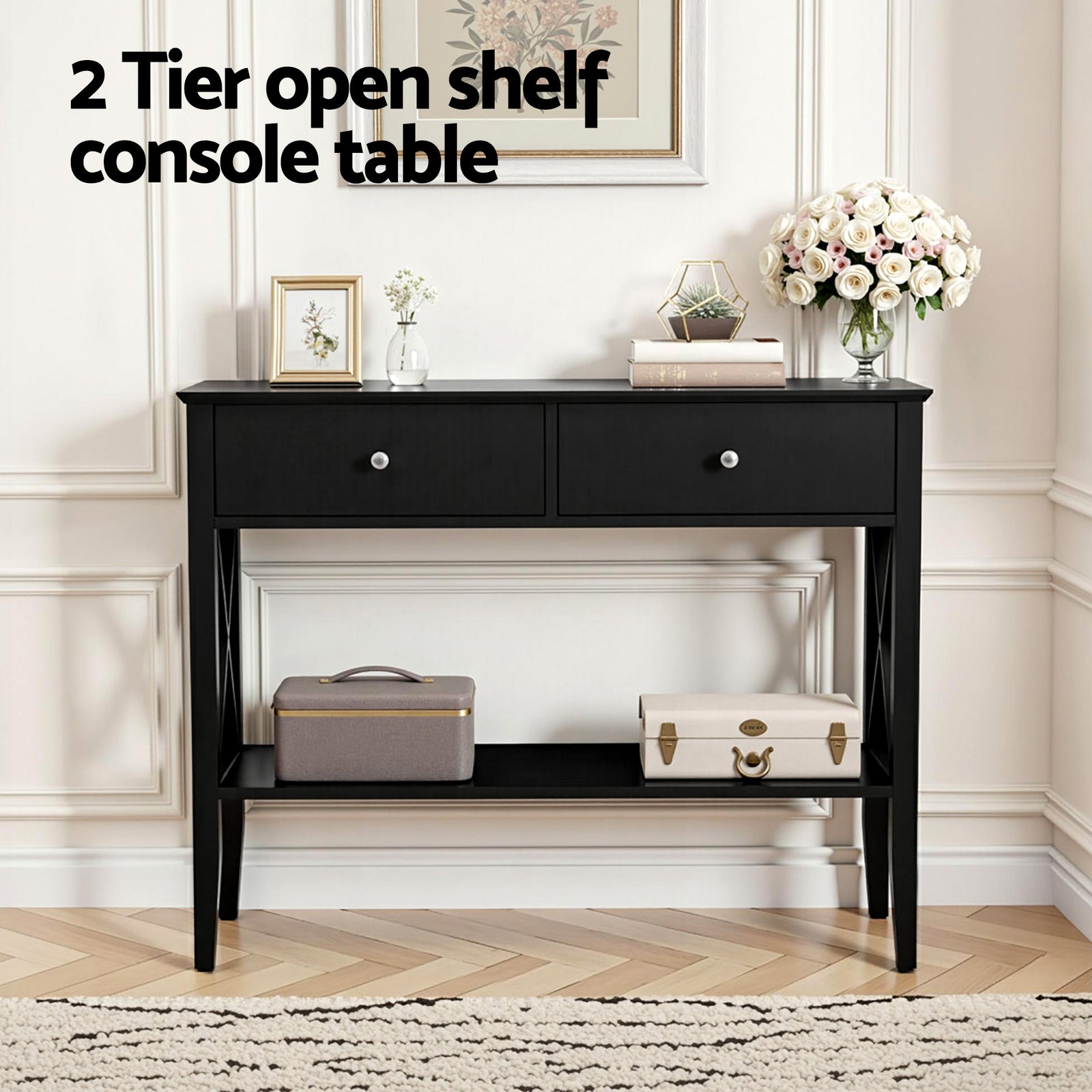 Console Table 2 Drawers 100CM Black