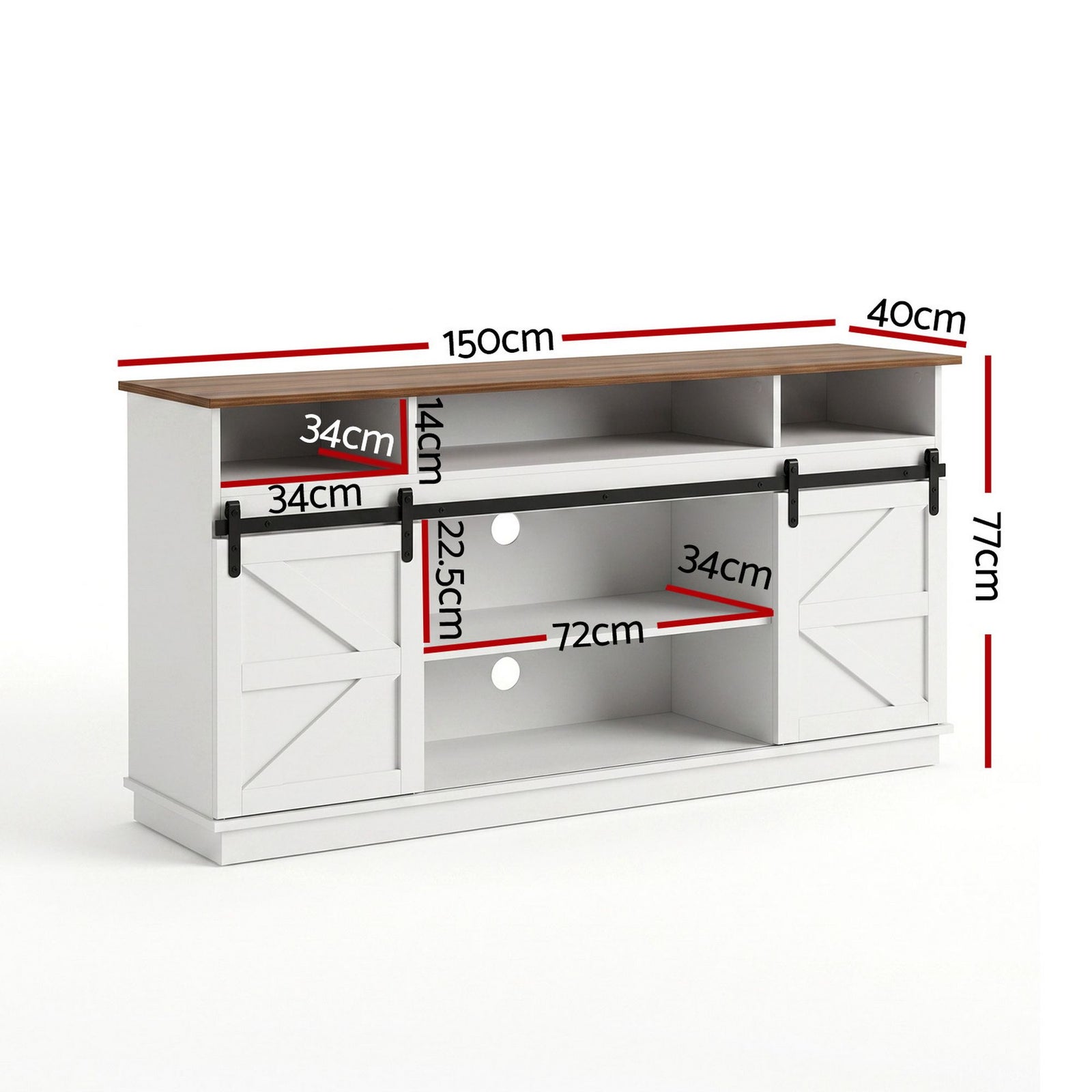 Artiss Buffet Sideboard Cabinet 150cm 3-Tier Kitchen Storage Sliding Doors White