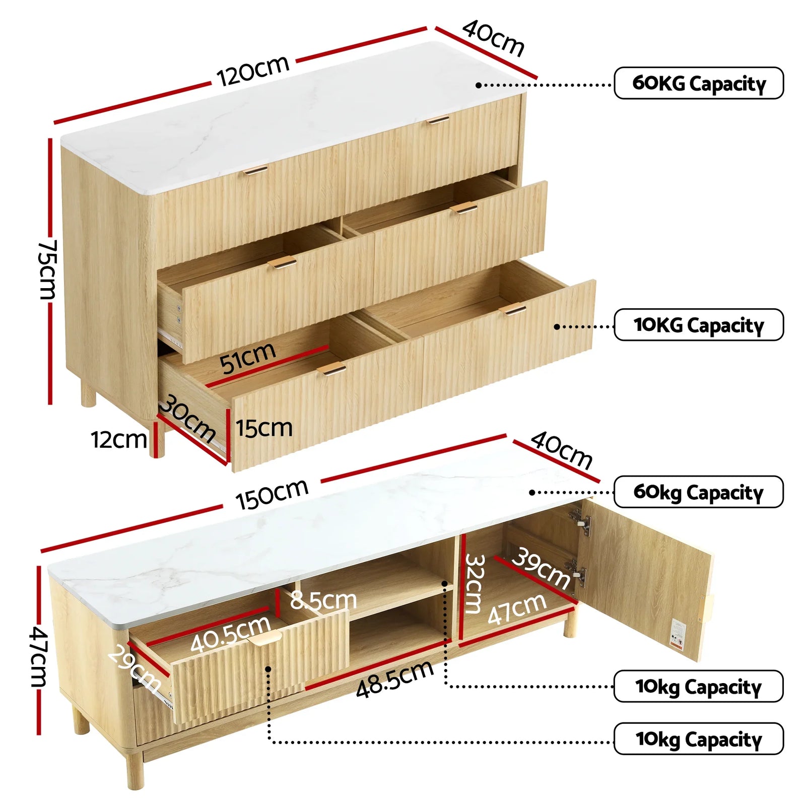 TV Unit & Chest of Drawers Set Solid Wood Legs Pine
