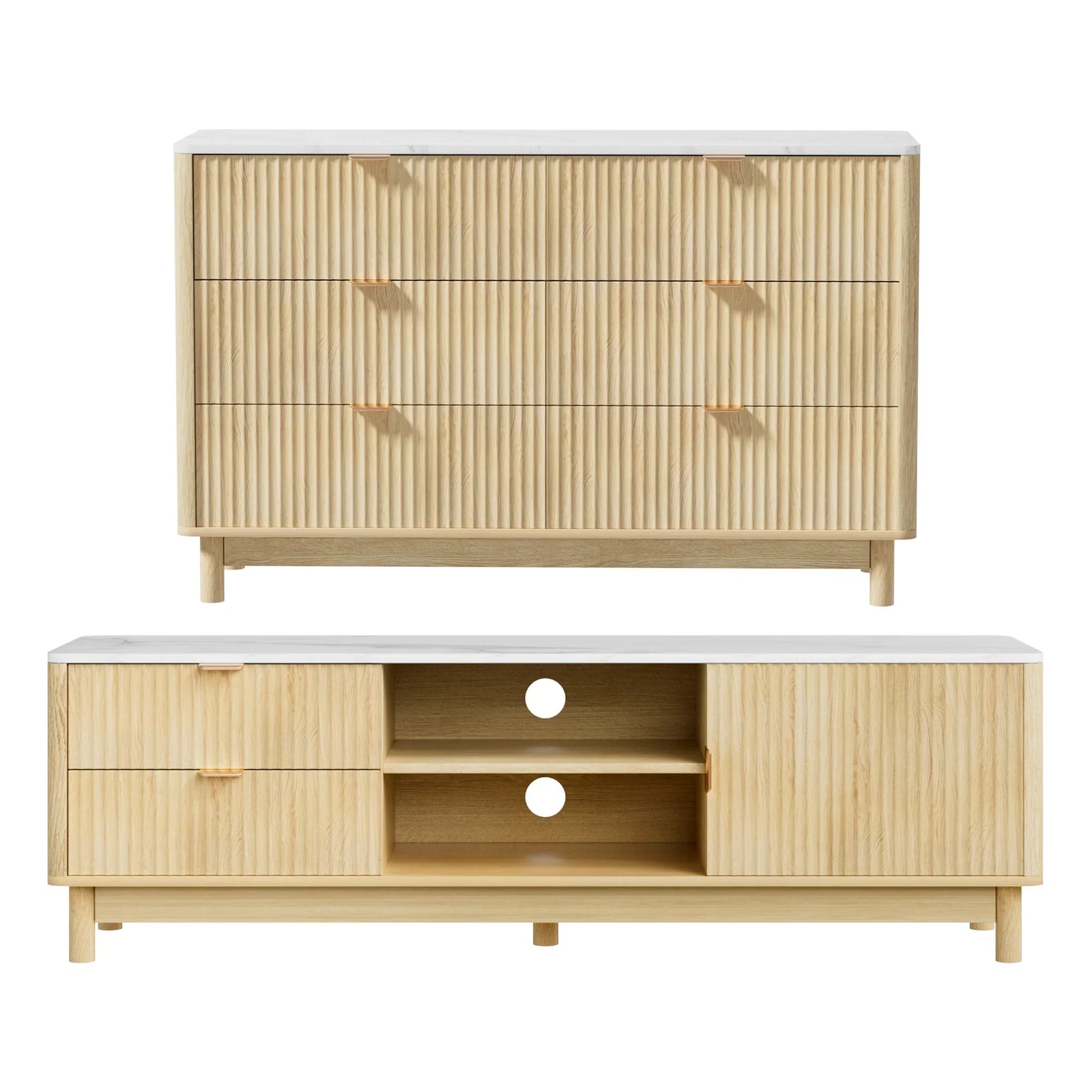 TV Unit & Chest of Drawers Set Solid Wood Legs Pine