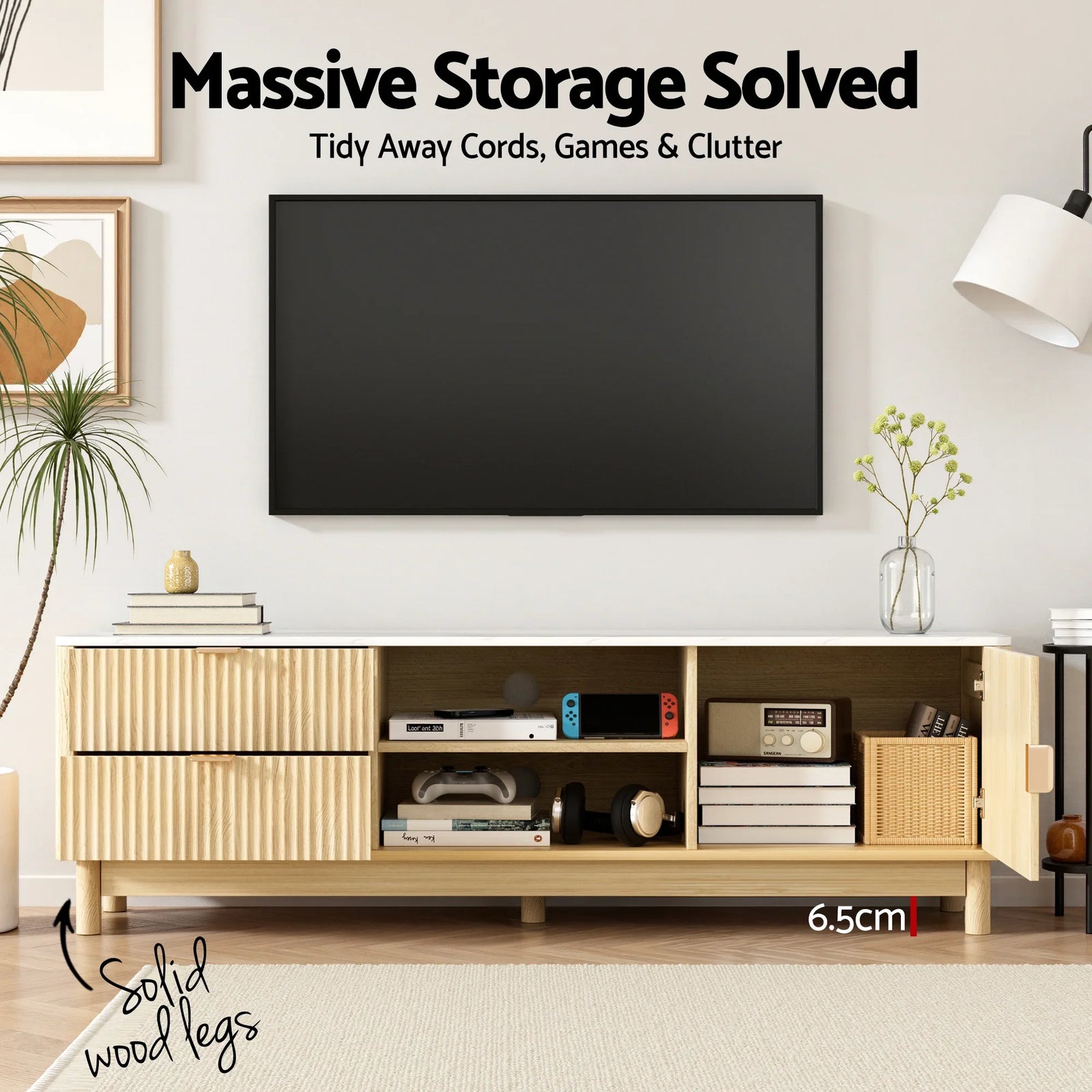 TV Unit & Chest of Drawers Set Solid Wood Legs Pine