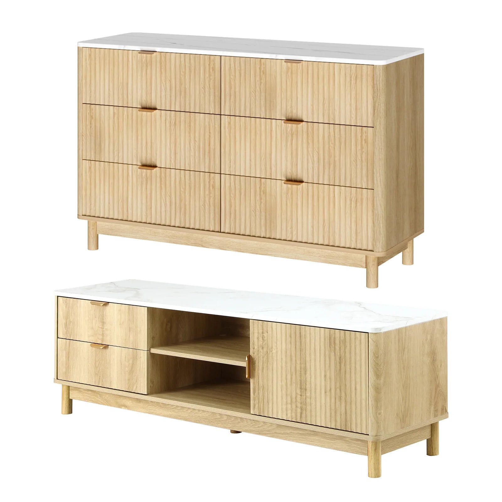 TV Unit & Chest of Drawers Set Solid Wood Legs Pine