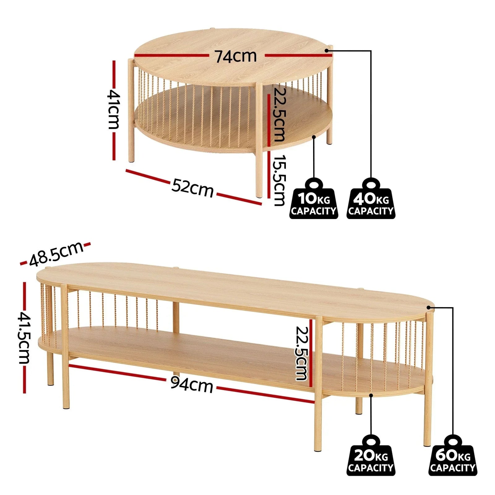 2‑Piece Lounge Set – 148cm TV Unit & Rustic Coffee Table, Pine