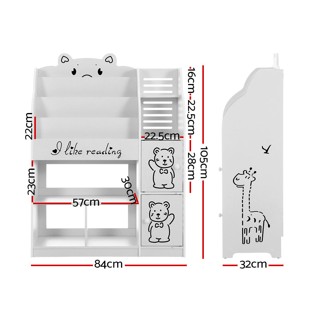 Keezi 4 Tiers Kids Bookshelf Storage Children Bookcase Toy Organiser Display