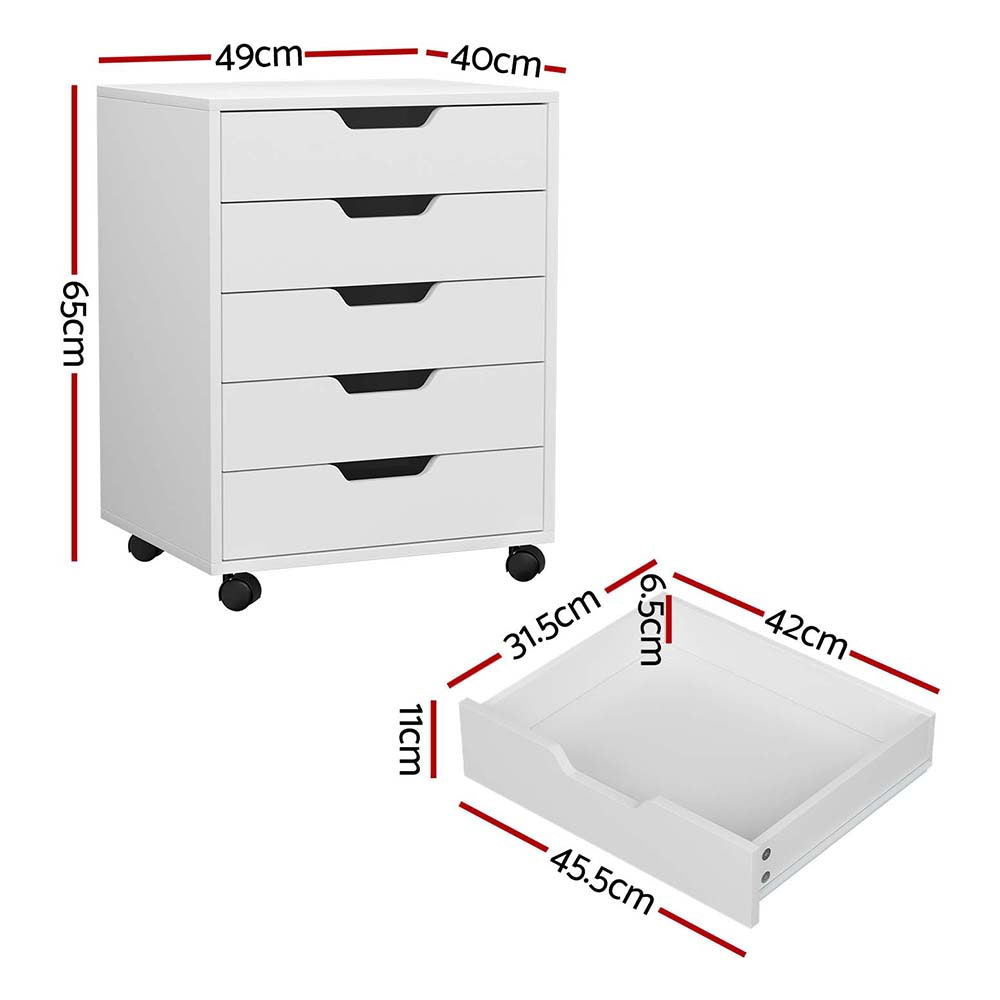 Artiss 5 Drawer Mobile Filing Cabinet Rolling Storage Cabinet White