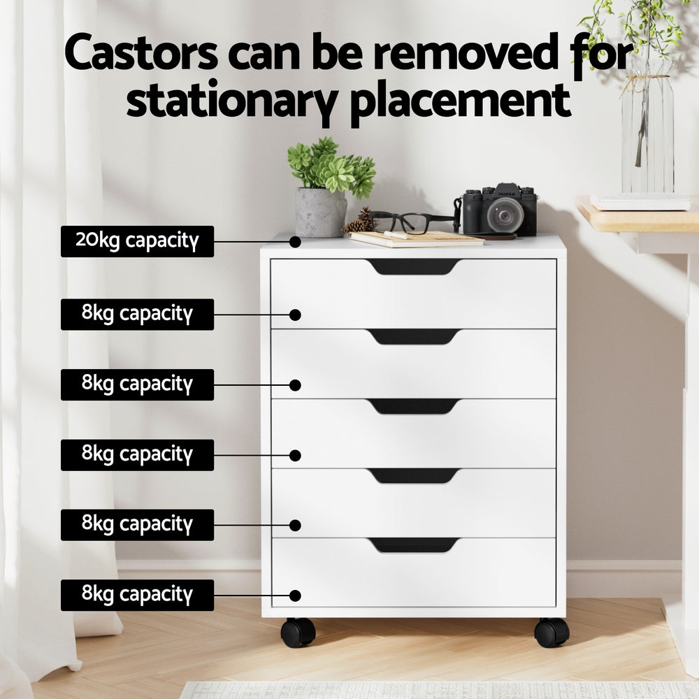 Artiss 5 Drawer Mobile Filing Cabinet Rolling Storage Cabinet White