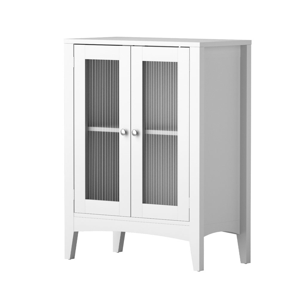 Artiss Bathroom Storage Cabinet 80cm Buffet Sideboard Floor Cupboard Toilet Glass White