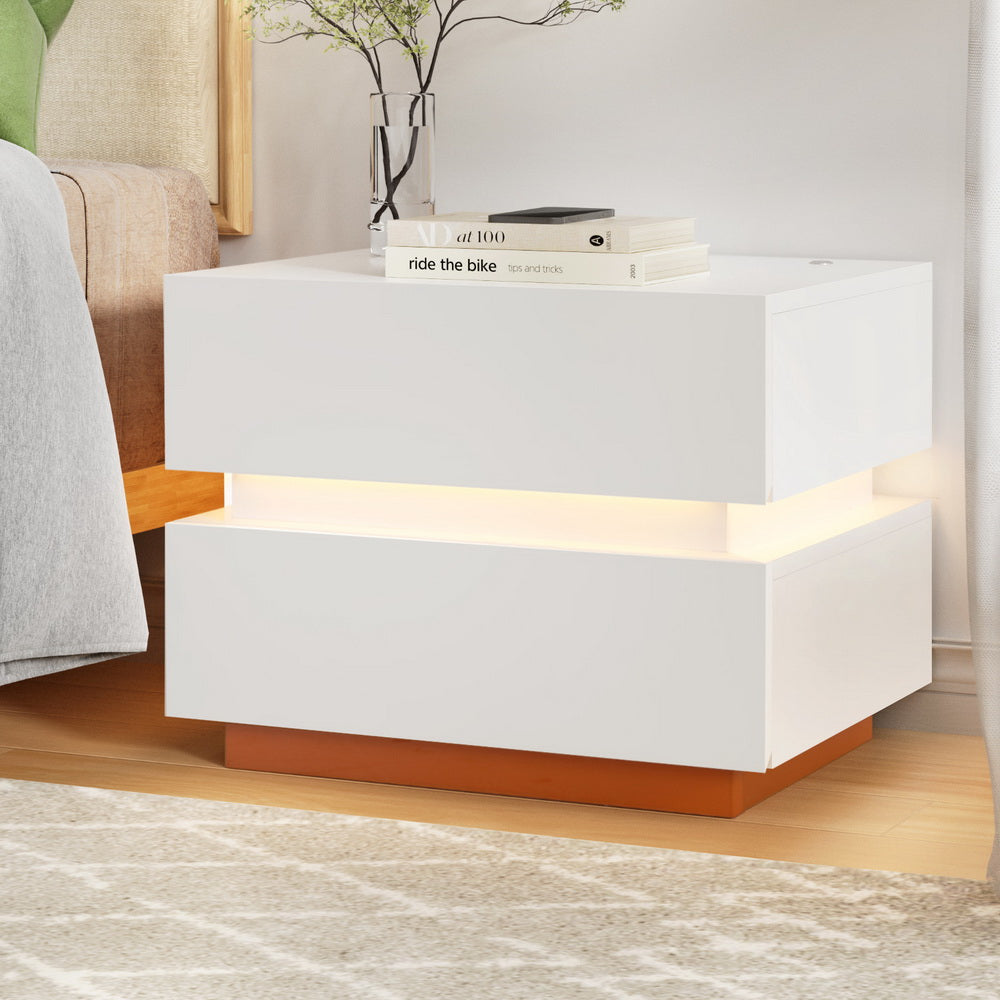 Artiss Smart Bedside Table LED Wireless Charging Ada