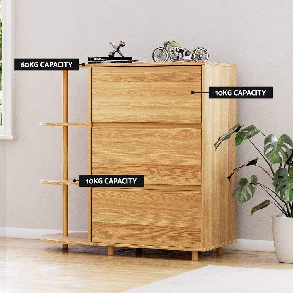 Artiss Chest of 3 Drawers Storage Cabinet 3 Shelves Pine