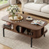 Artiss Coffee Table with Fluted Panels, Storage Cabinets & Metal Legs – Walnut