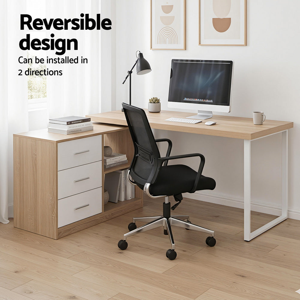 Computer Desk Swivelling L shape Home Office Storage Cabinet Oak