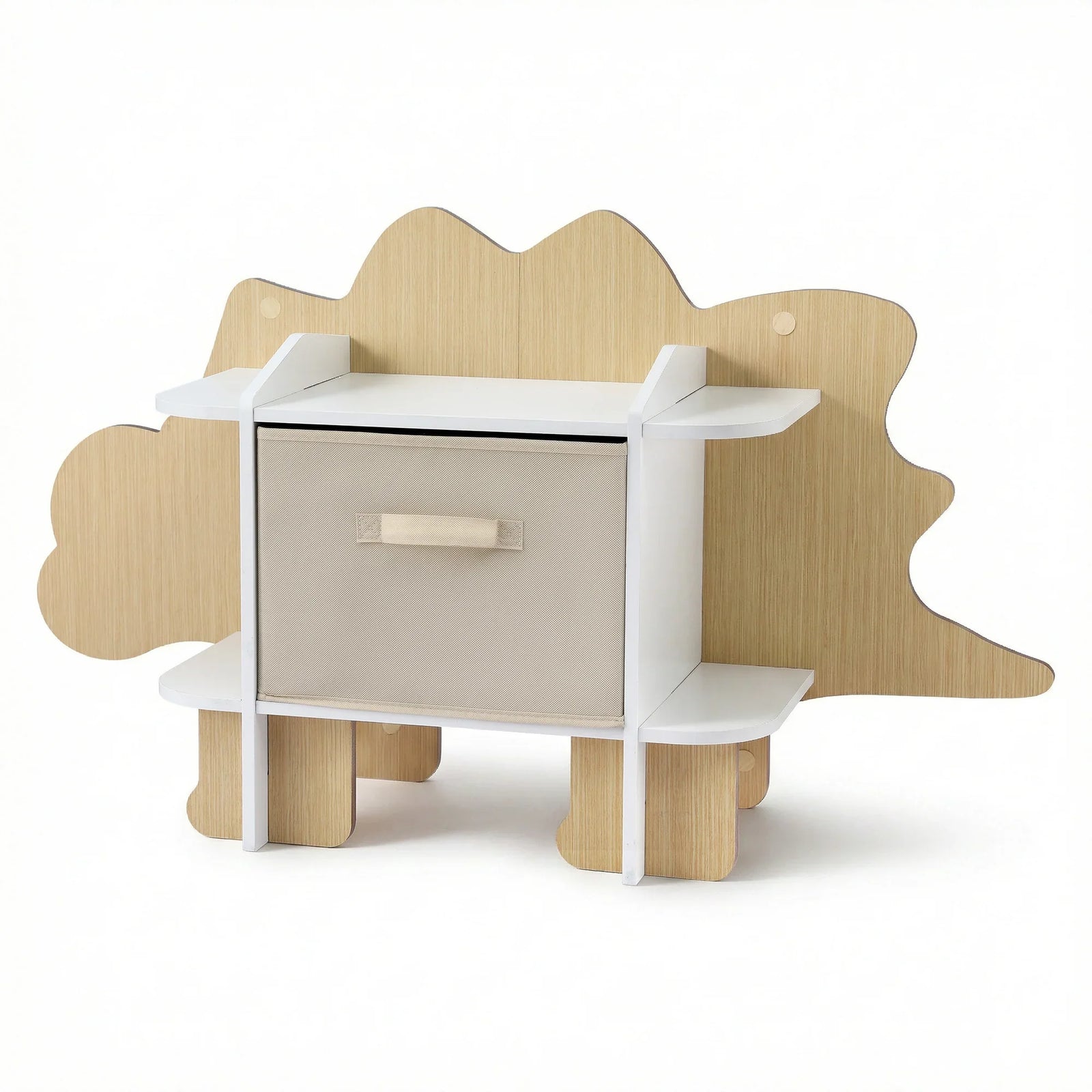 Dinosaur Kids Bookshelf 2-Tier Children's Bookcase Wooden with with Fabric Drawer, Toddler Bookshelf Toy Storage Organizer for Preschool, Kids Room, Playroom, Nursery