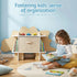 Dinosaur Kids Bookshelf 2-Tier Children's Bookcase Wooden with with Fabric Drawer, Toddler Bookshelf Toy Storage Organizer for Preschool, Kids Room, Playroom, Nursery
