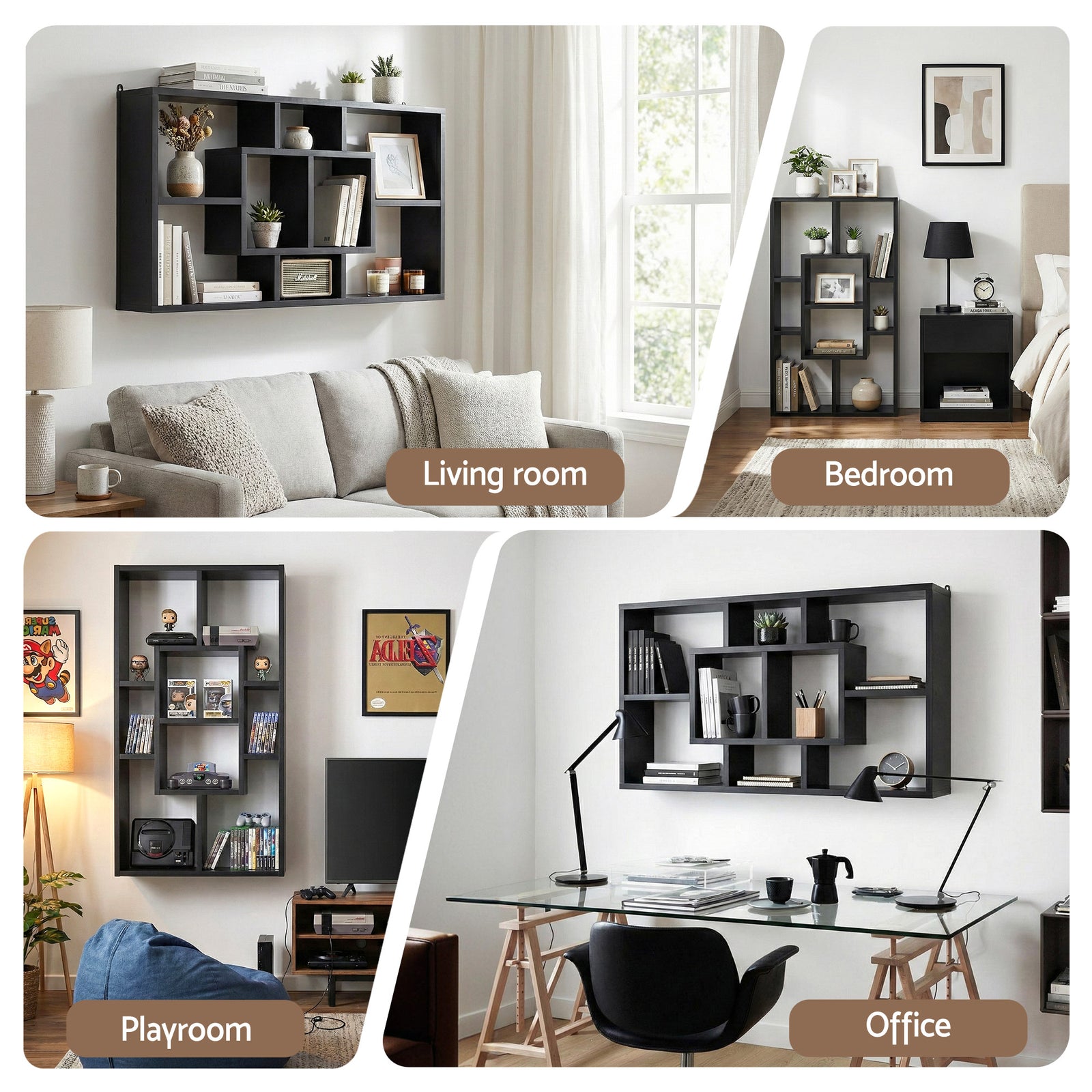 Floating Wall Shelves Bookshelf Black