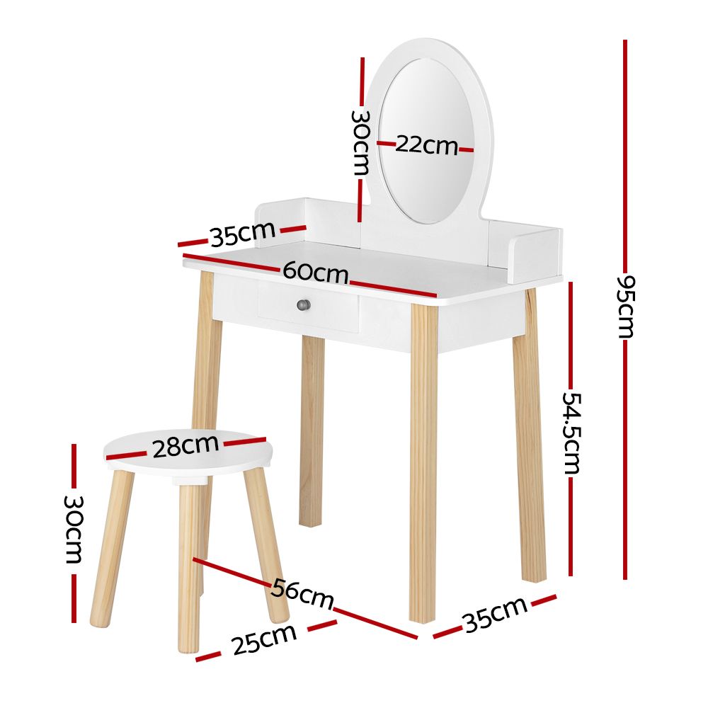 Kids Dressing Table Set – Vanity Desk with Mirror & Stool White