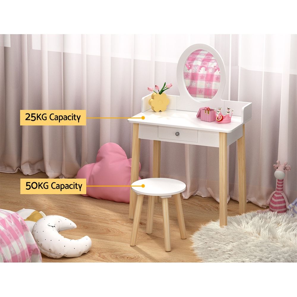 Kids Dressing Table Set – Vanity Desk with Mirror & Stool White