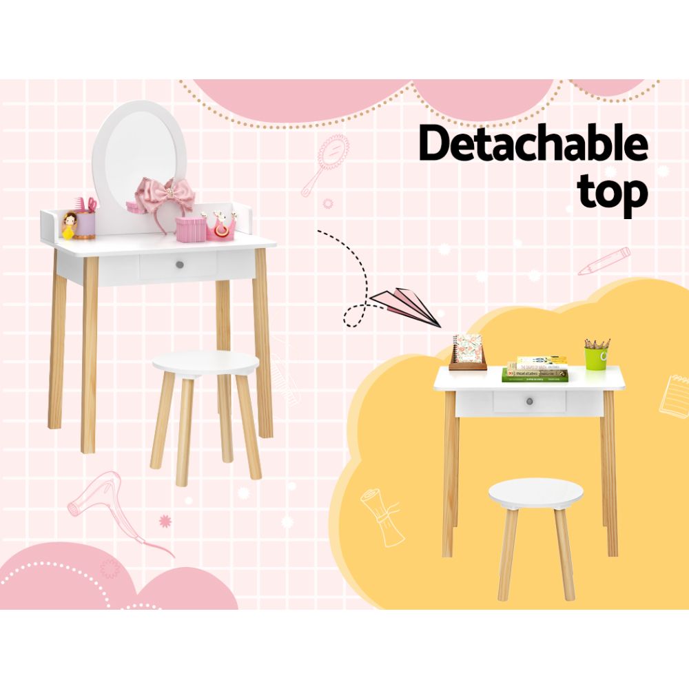 Kids Dressing Table Set – Vanity Desk with Mirror & Stool White