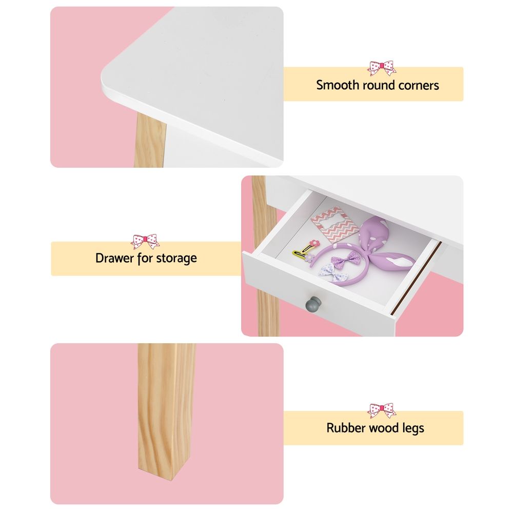 Kids Dressing Table Set – Vanity Desk with Mirror & Stool White