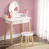 Kids Dressing Table Set – Vanity Desk with Mirror & Stool White