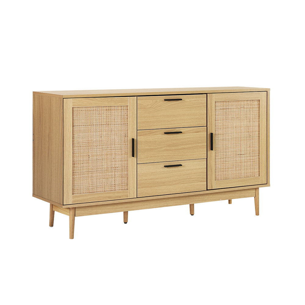 Artiss Rattan Buffet Sideboard 130cm Storage Cabinet with Drawers Wood Finish