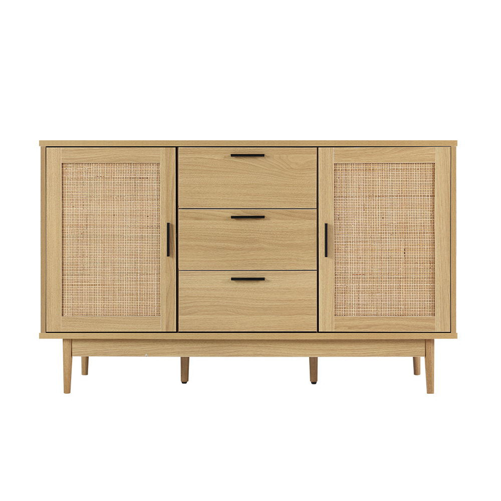 Artiss Rattan Buffet Sideboard 130cm Storage Cabinet with Drawers Wood Finish