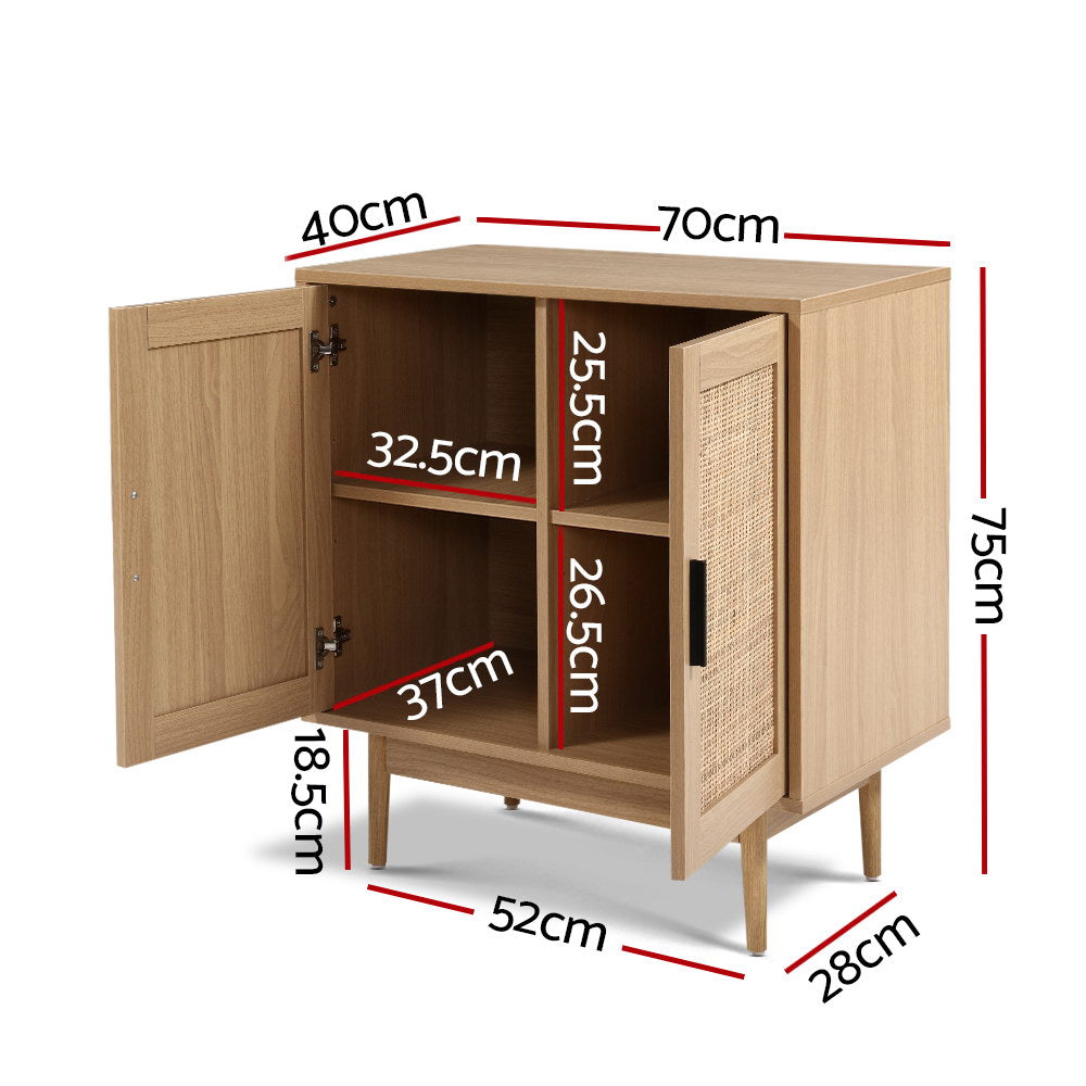 Artiss Buffet Sideboard with Real Rattan Doors & Solid Wood Legs – Natural Wood