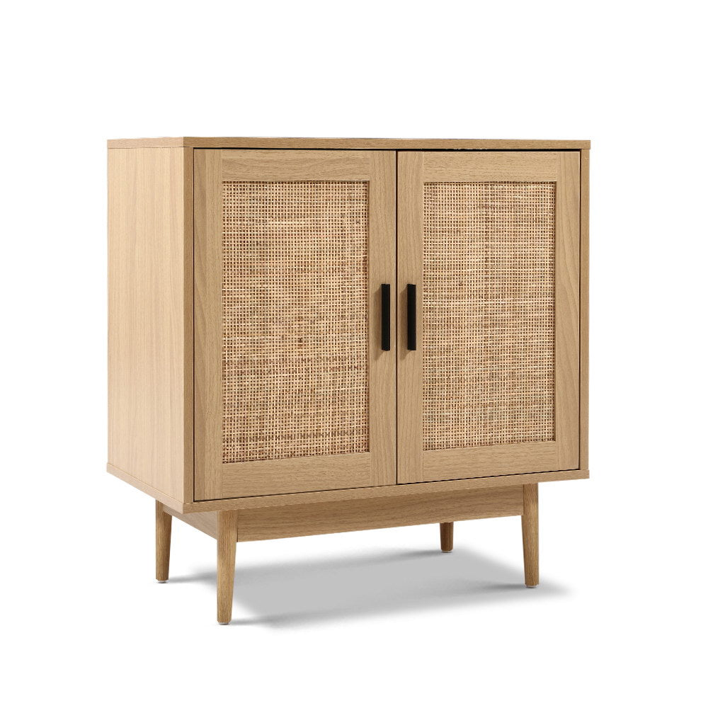Artiss Buffet Sideboard with Real Rattan Doors & Solid Wood Legs – Natural Wood