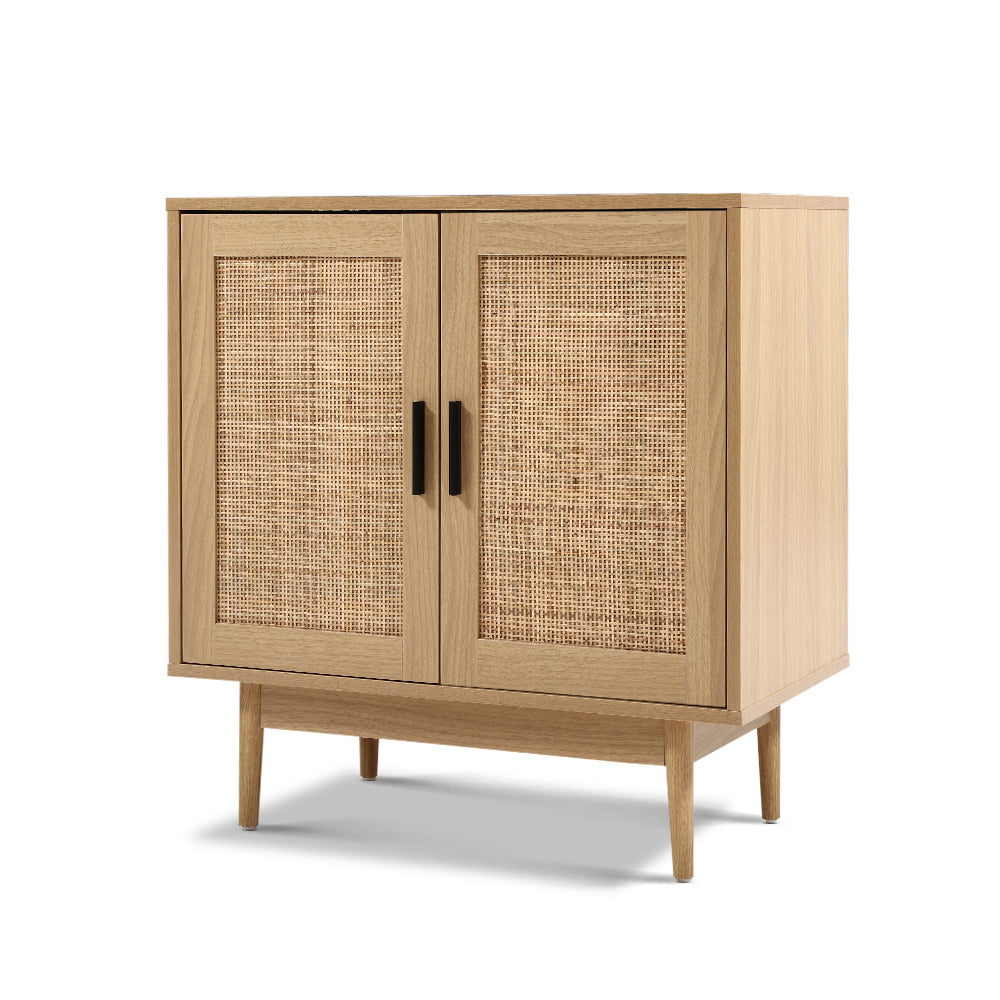 Artiss Buffet Sideboard with Real Rattan Doors & Solid Wood Legs – Natural Wood