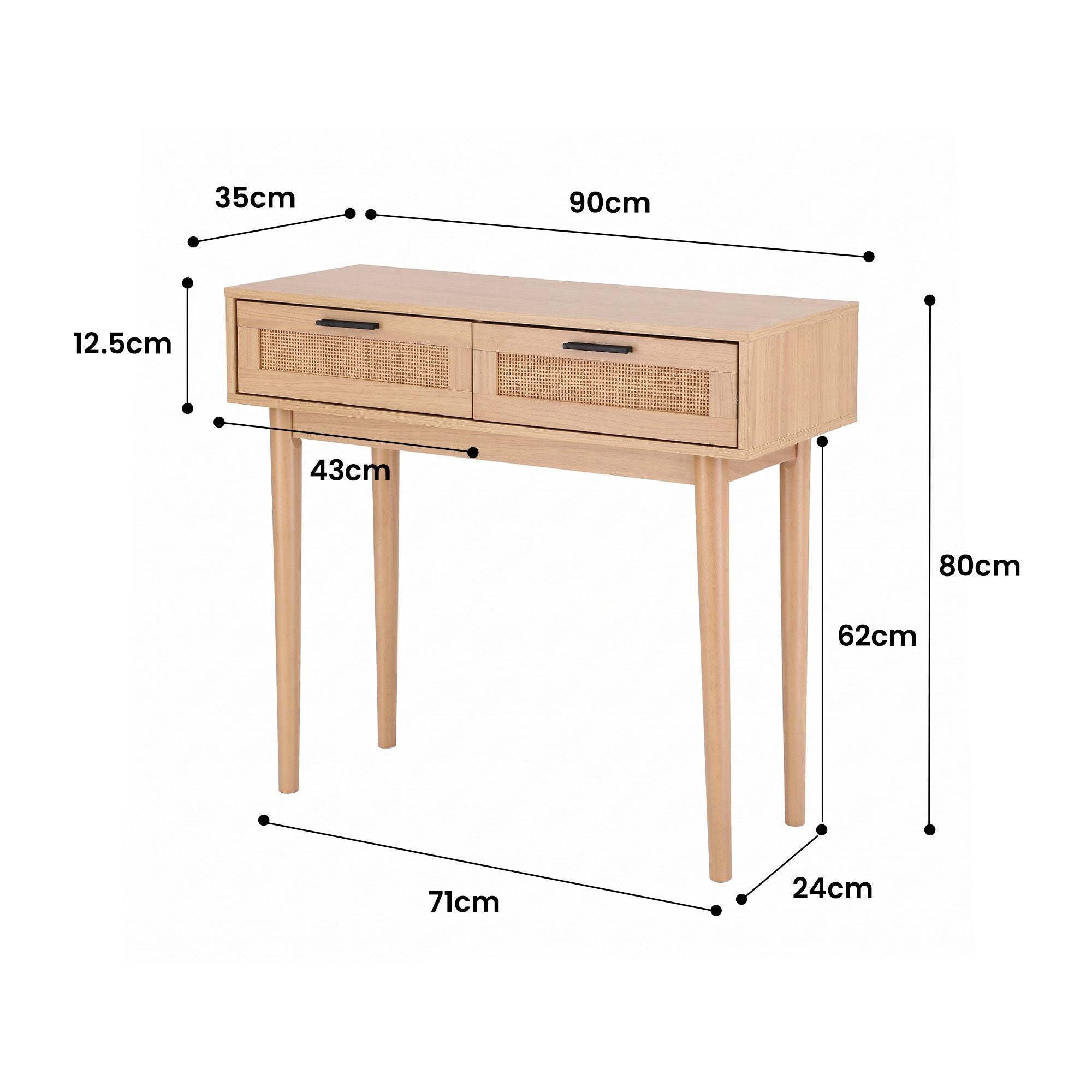 Artiss Rattan Console Table 2 Drawer Hallway Entry Table Wooden Legs