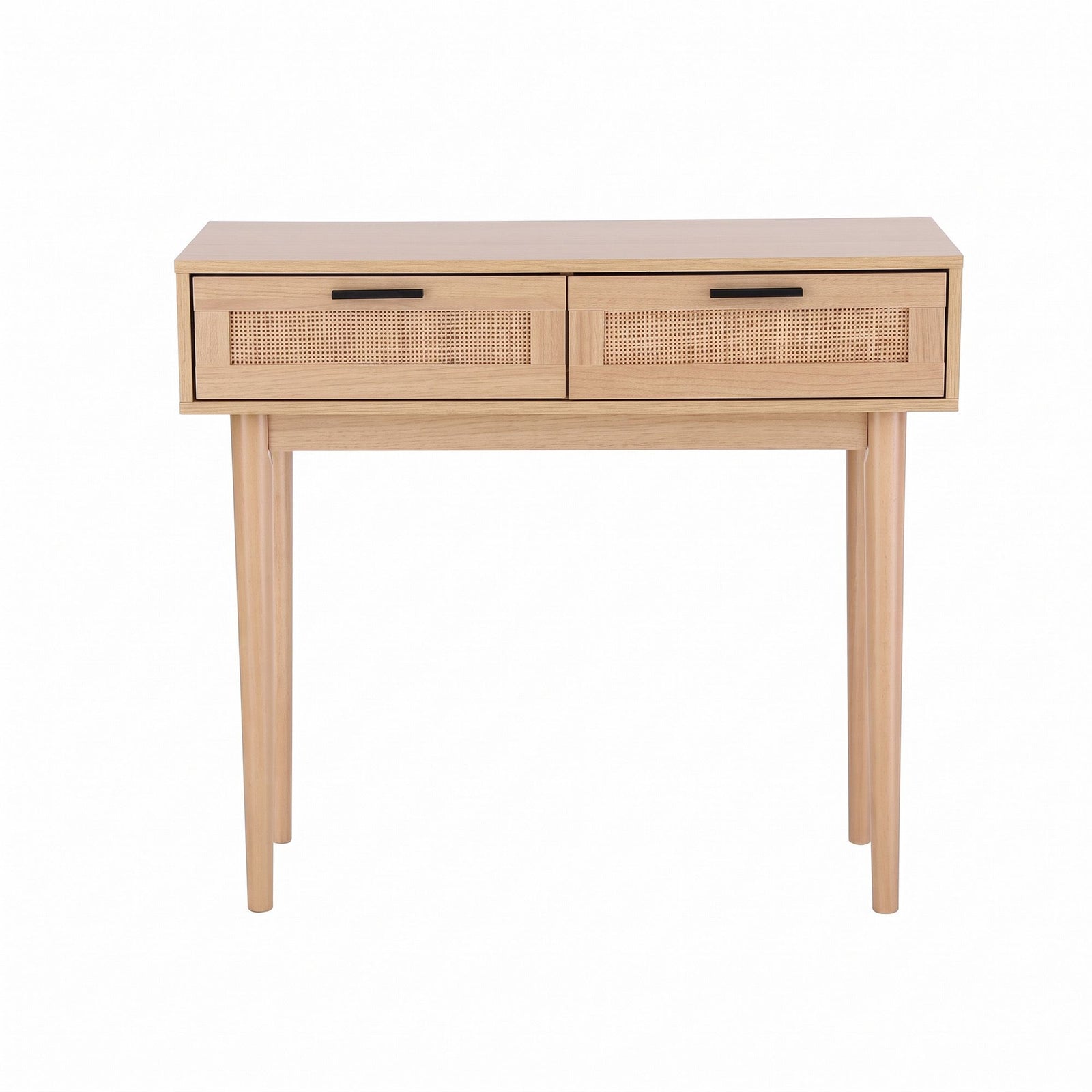Artiss Rattan Console Table 2 Drawer Hallway Entry Table Wooden Legs