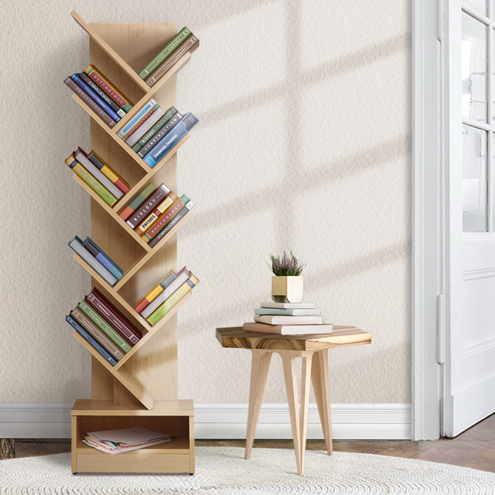 Artiss Tree Bookshelf 9 Tier Wooden Storage Display Rack Pine