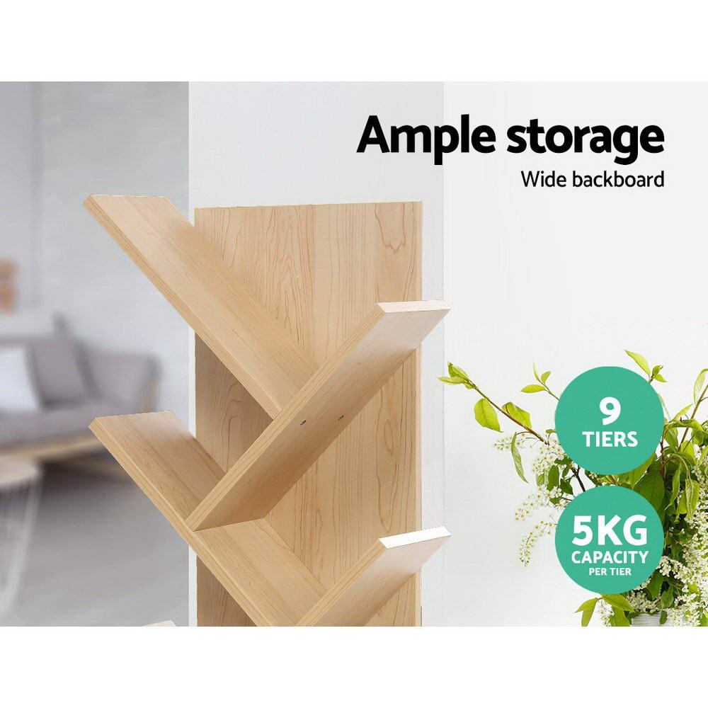 Artiss Tree Bookshelf 9 Tier Wooden Storage Display Rack Pine