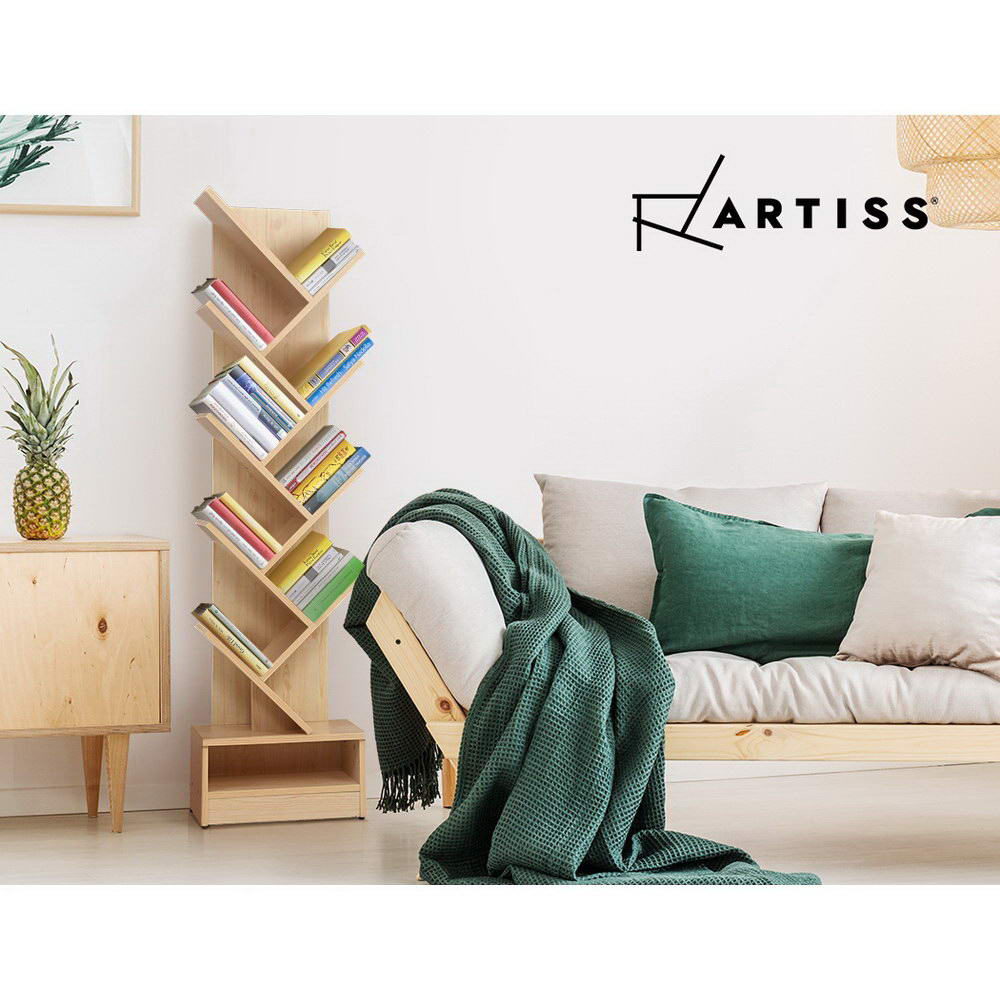 Artiss Tree Bookshelf 9 Tier Wooden Storage Display Rack Pine