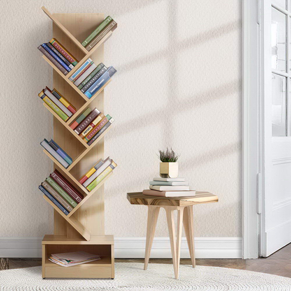Artiss Tree Bookshelf 9 Tier Wooden Storage Display Rack Pine