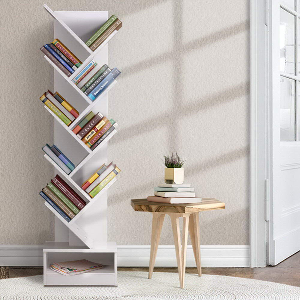 Artiss Tree Bookshelf 9 Tier Wooden Storage Display Rack White