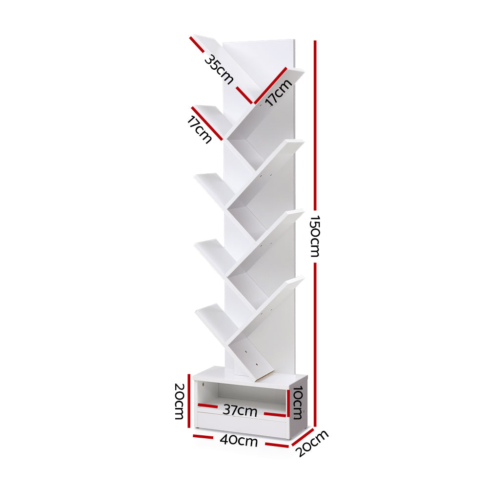 Artiss Tree Bookshelf 9 Tier Wooden Storage Display Rack White