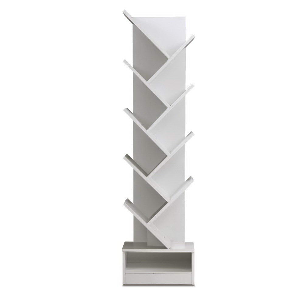 Artiss Tree Bookshelf 9 Tier Wooden Storage Display Rack White