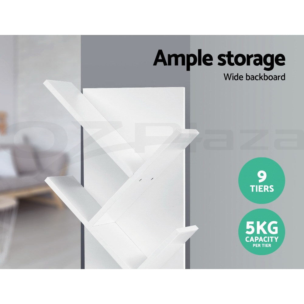 Artiss Tree Bookshelf 9 Tier Wooden Storage Display Rack White