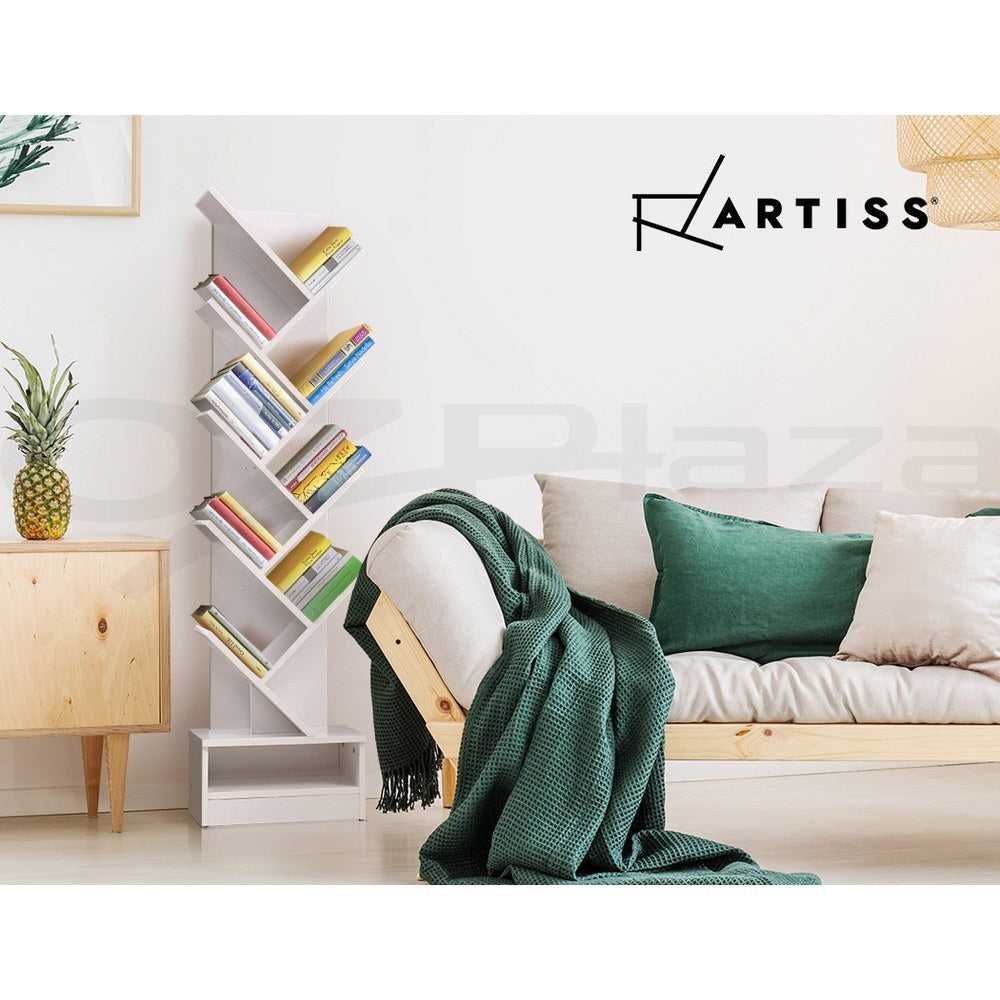 Artiss Tree Bookshelf 9 Tier Wooden Storage Display Rack White