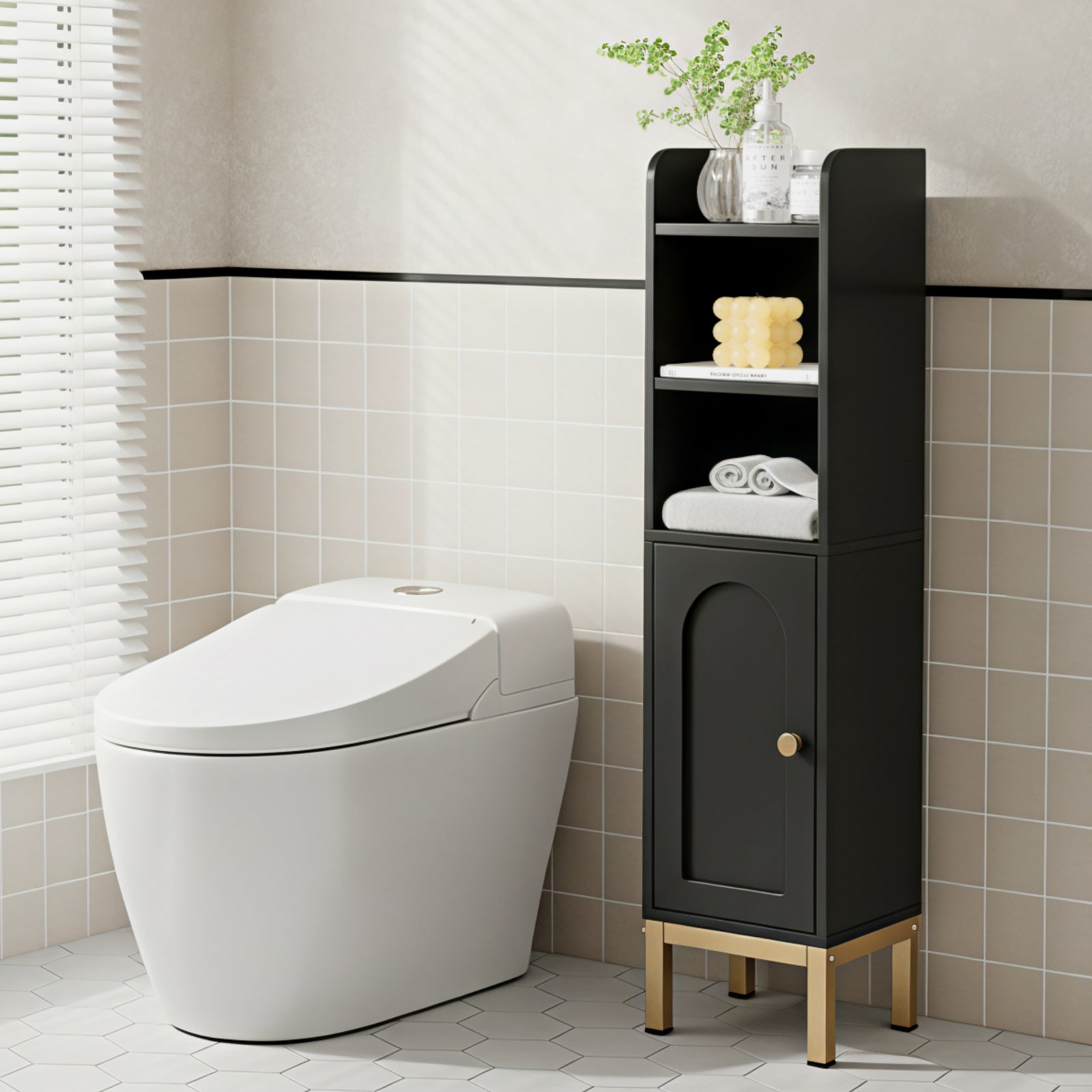 Bathroom Storage Cabinet Floor Organizer Toilet Corner Adjustable Black