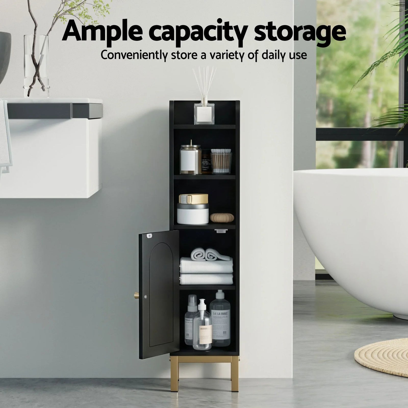 2X Bathroom Storage Cabinet Floor Organizer Toilet Corner Adjustable Black