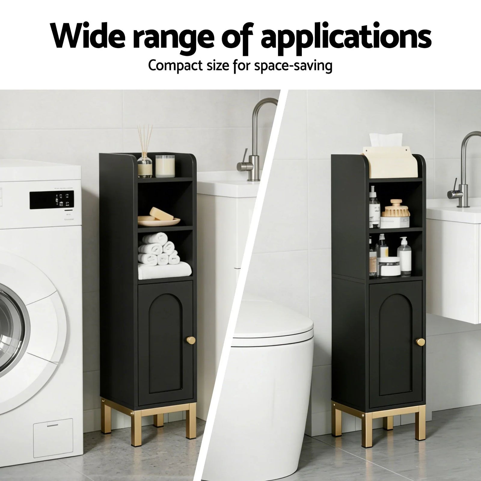 2X Bathroom Storage Cabinet Floor Organizer Toilet Corner Adjustable Black
