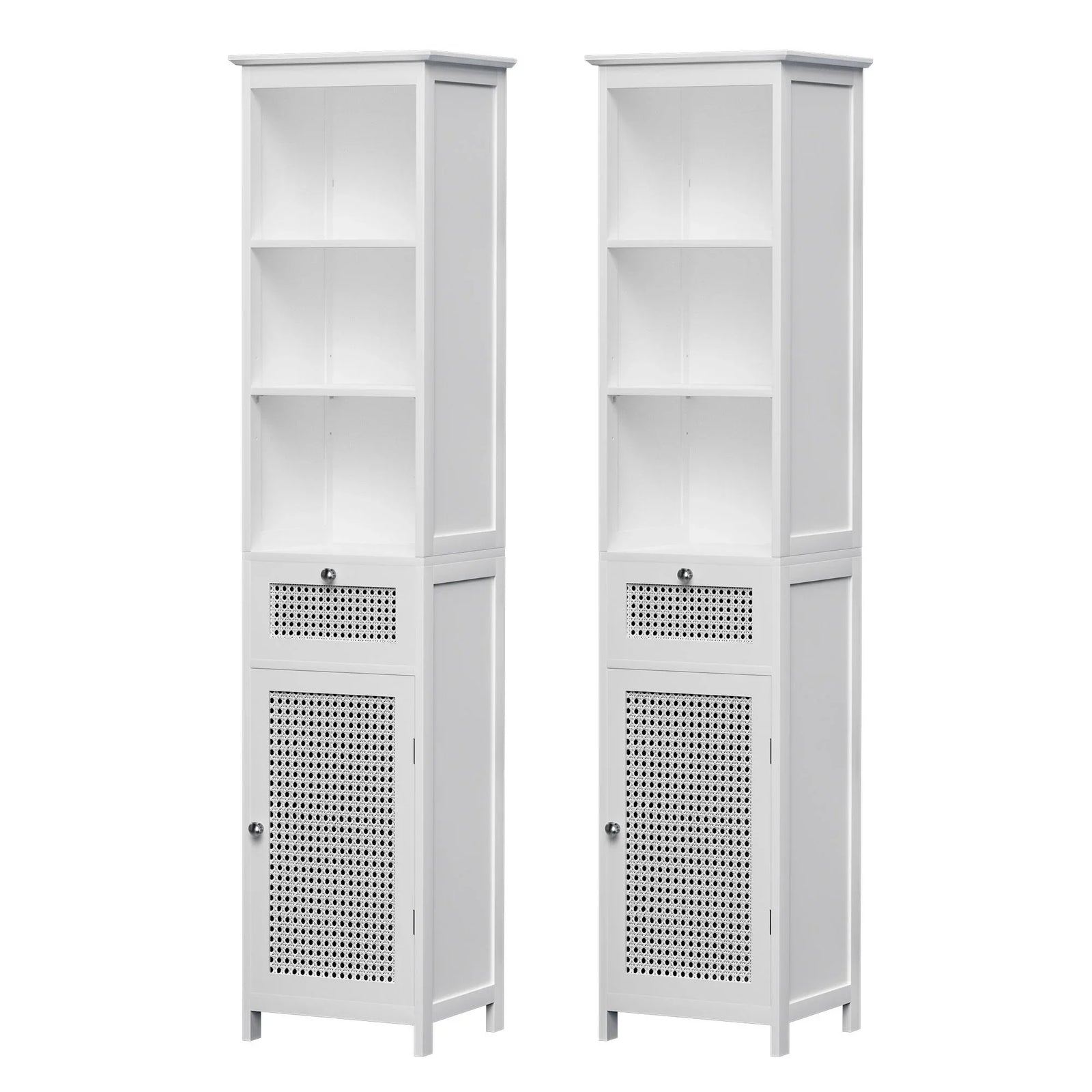 Bathroom Cabinet Storage X2 White Rattan 161cm