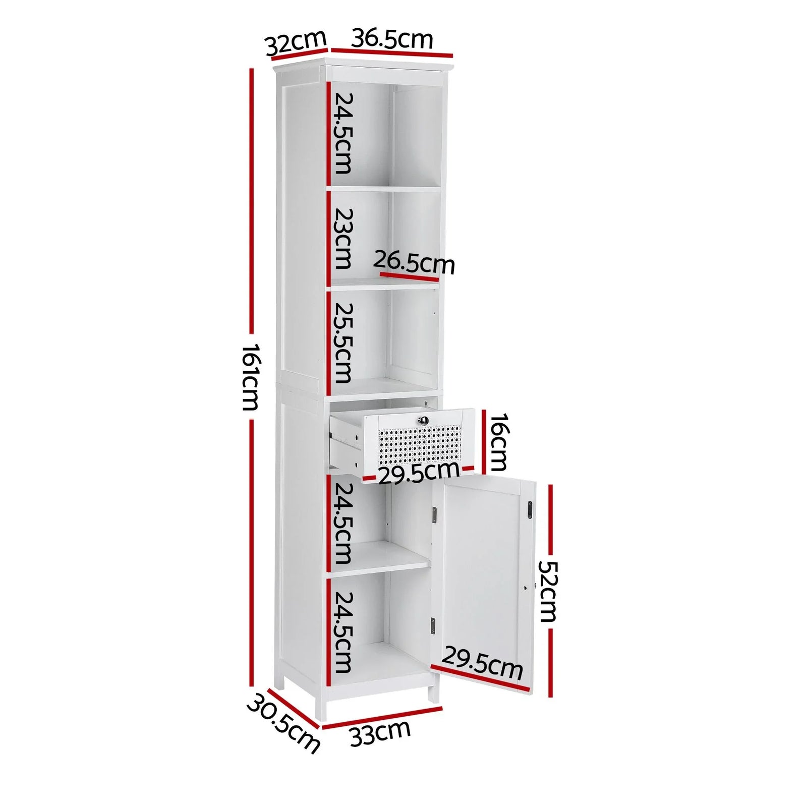Bathroom Cabinet Storage X2 White Rattan 161cm