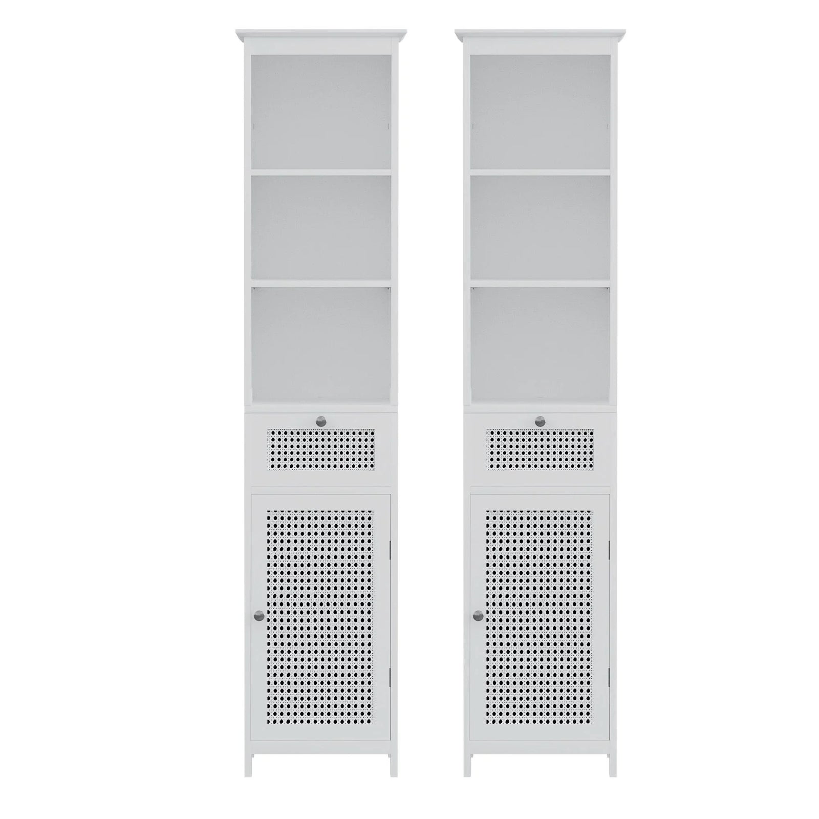 Bathroom Cabinet Storage X2 White Rattan 161cm