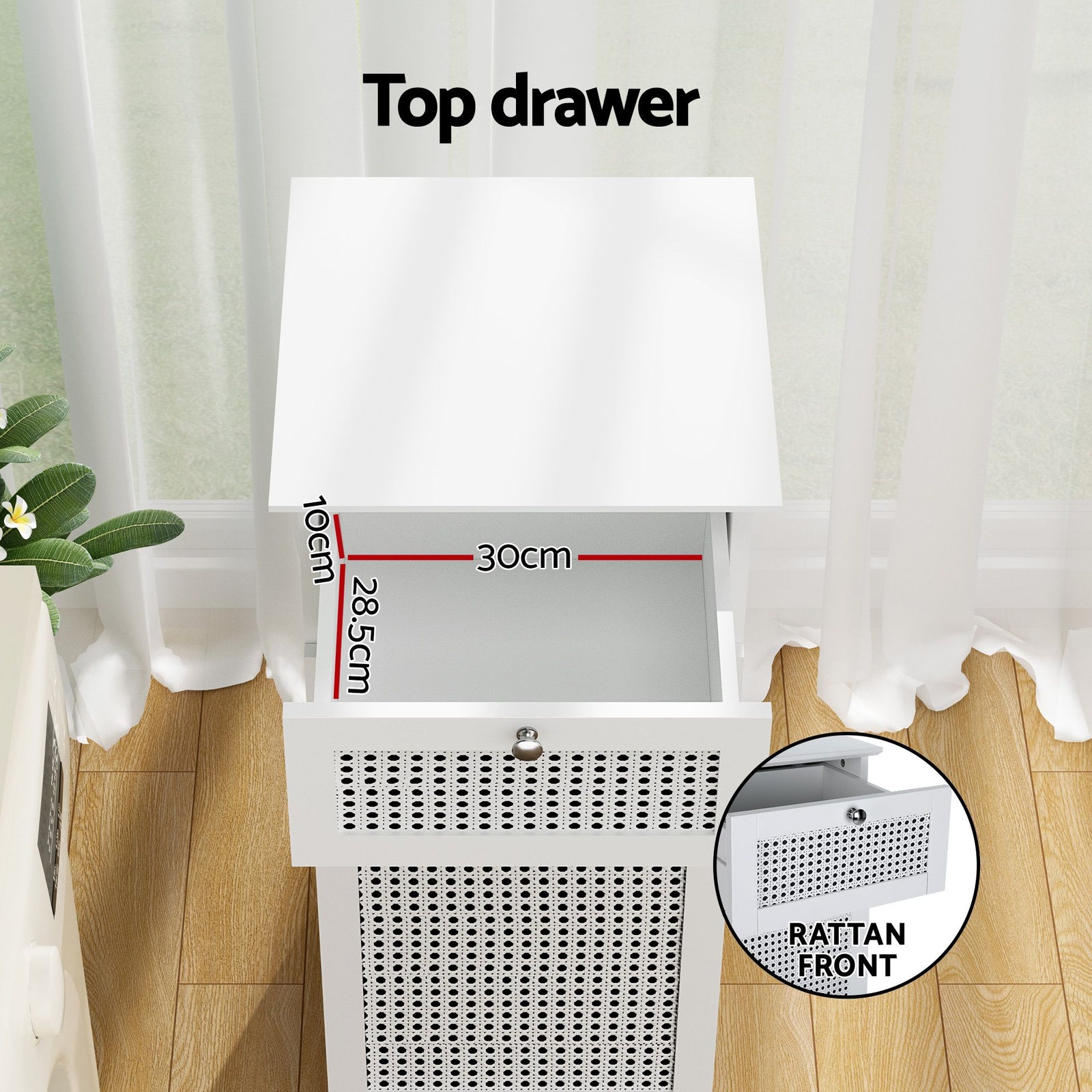 2X Laundry Hamper Cabinet Bathroom Storage White Rattan