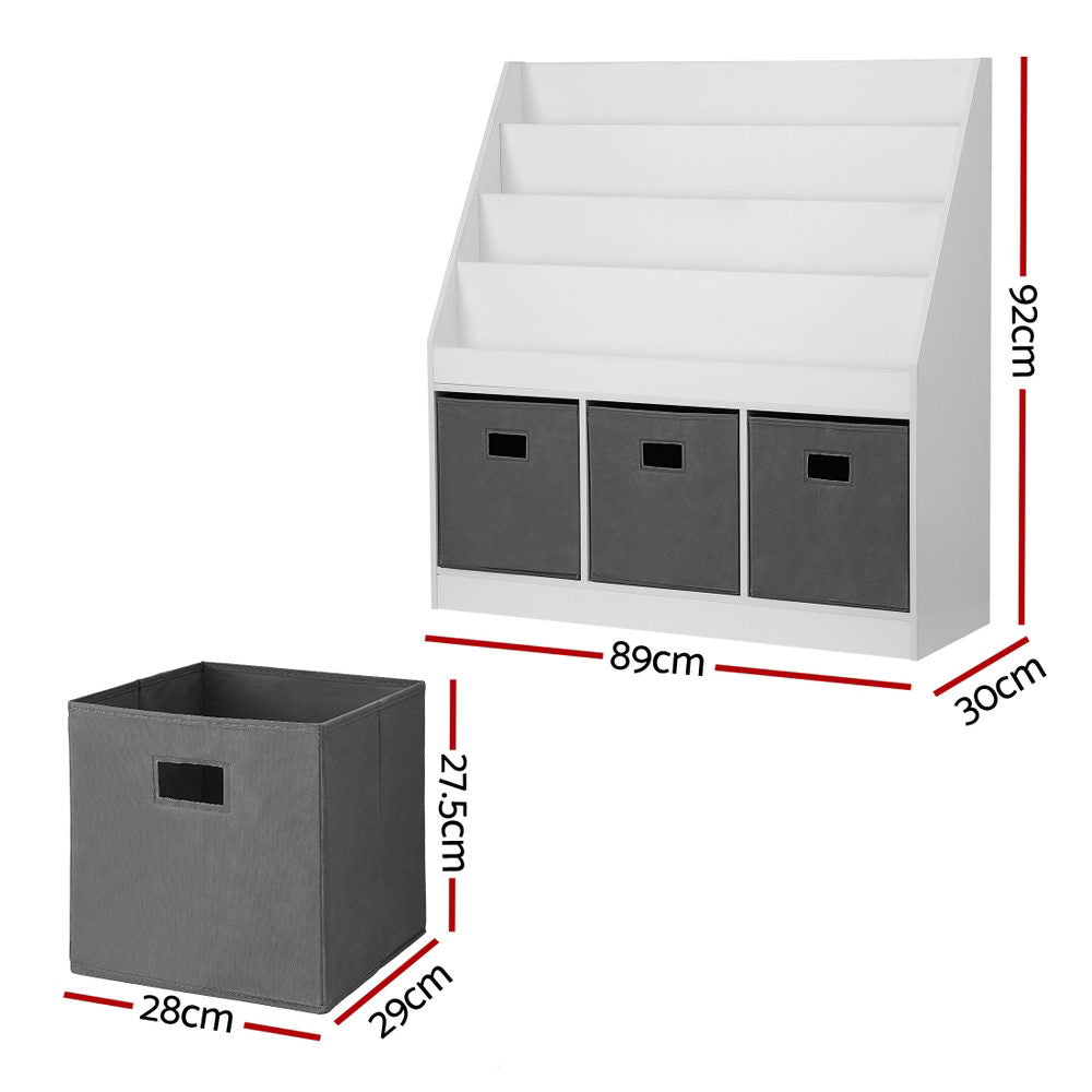 Kids Bookshelf 4 Tiers Magazine Rack Toy Box Organiser Storage Display Shelf