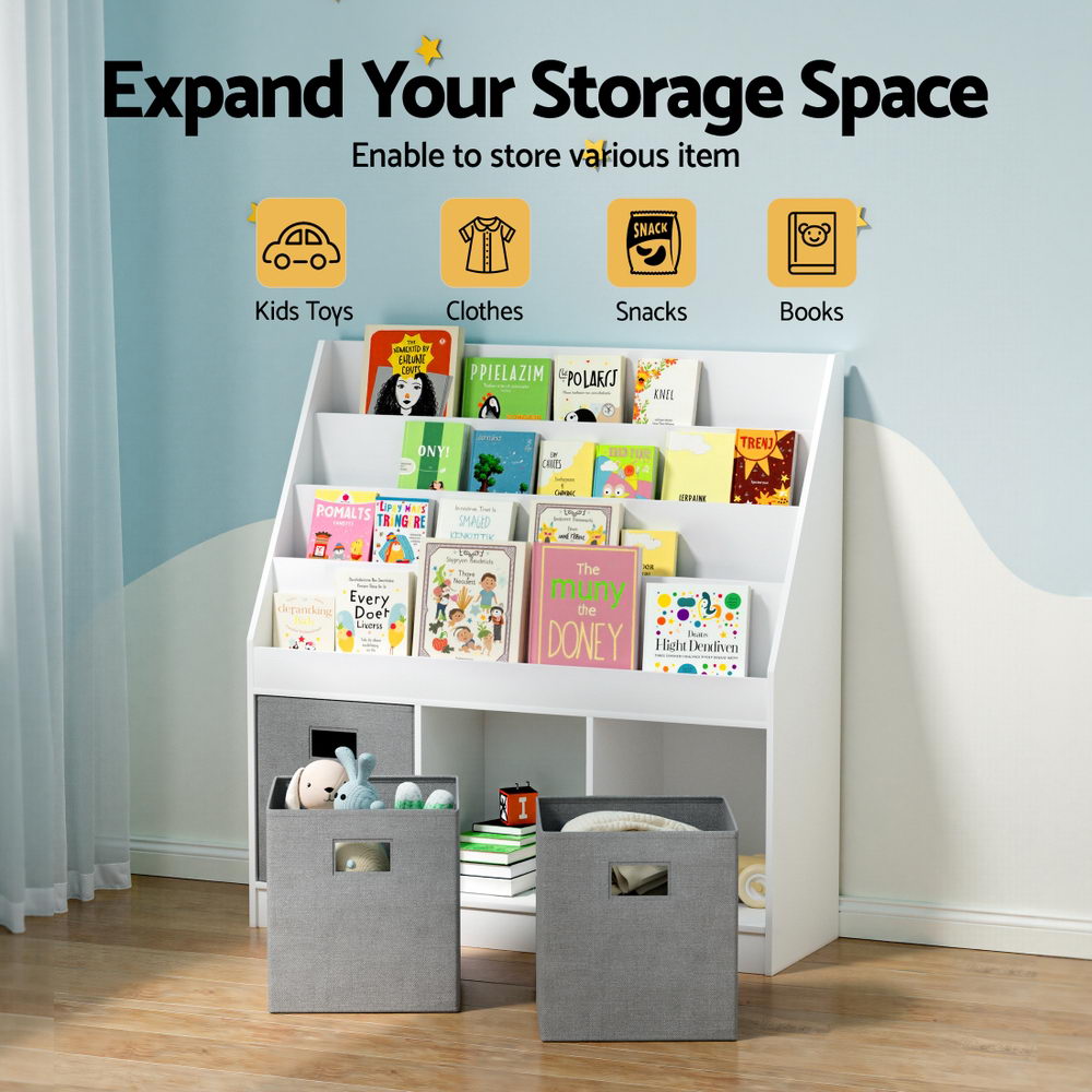 Kids Bookshelf 4 Tiers Magazine Rack Toy Box Organiser Storage Display Shelf